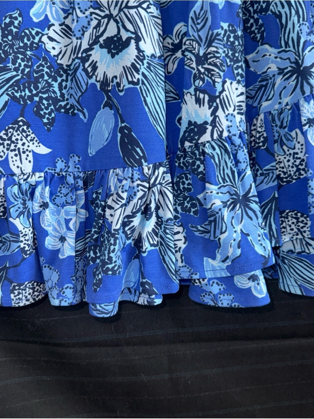 Lilly Pulitzer Blue Floral Empire Waist L/S Dress w/ Short Under Ruffle Hem XS - Picture 4 of 13